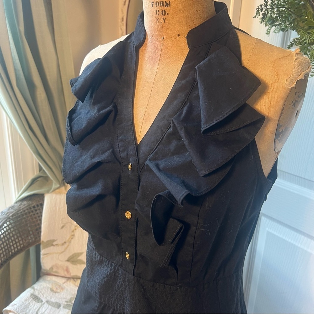 Express Ruffle Sleeveless Tuxedo Dress Black Sz 8 - Picture 2 of 9
